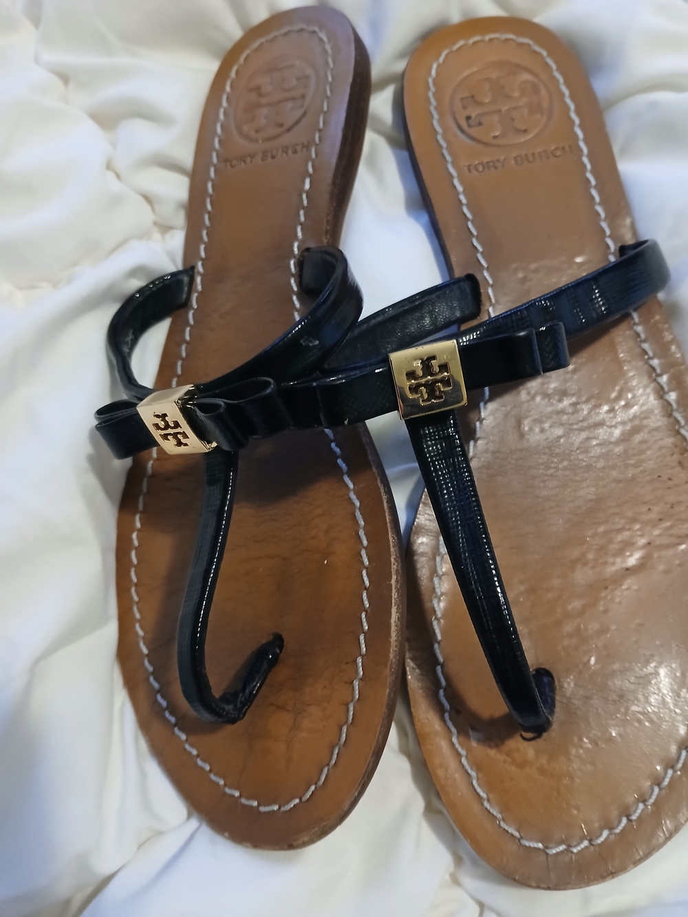Tory Burch Black Leather Bow Thong Sandals